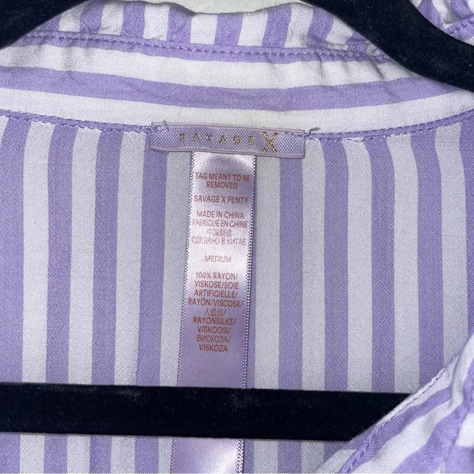 Savage X Fenty Rihanna Coastal Stripe Woven Voile Long-Sleeve Sleep Shirt (Medium)
