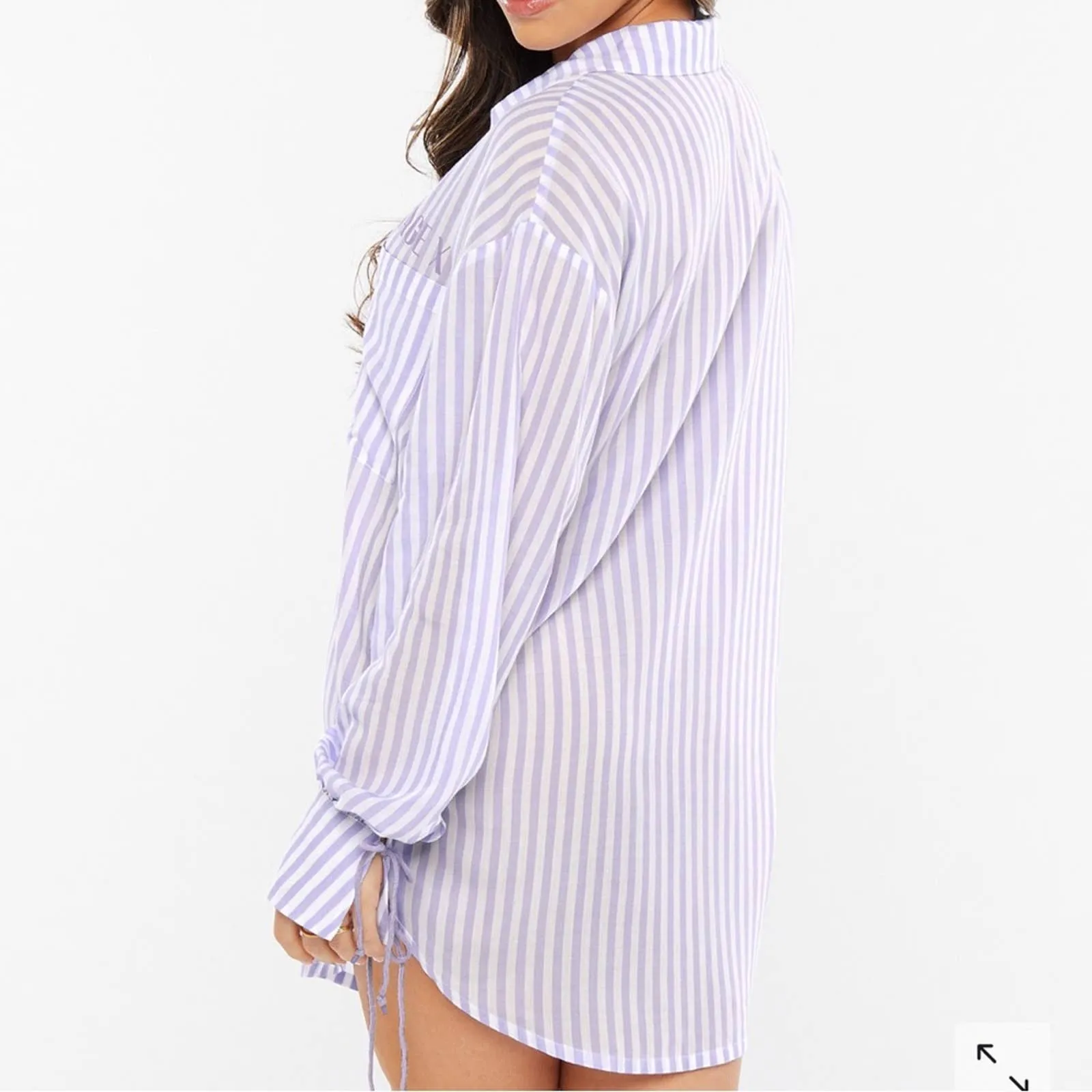 Savage X Fenty Rihanna Coastal Stripe Woven Voile Long-Sleeve Sleep Shirt (Medium)