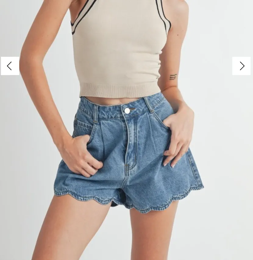 Scalloped Hem Denim Shorts, M. Wash