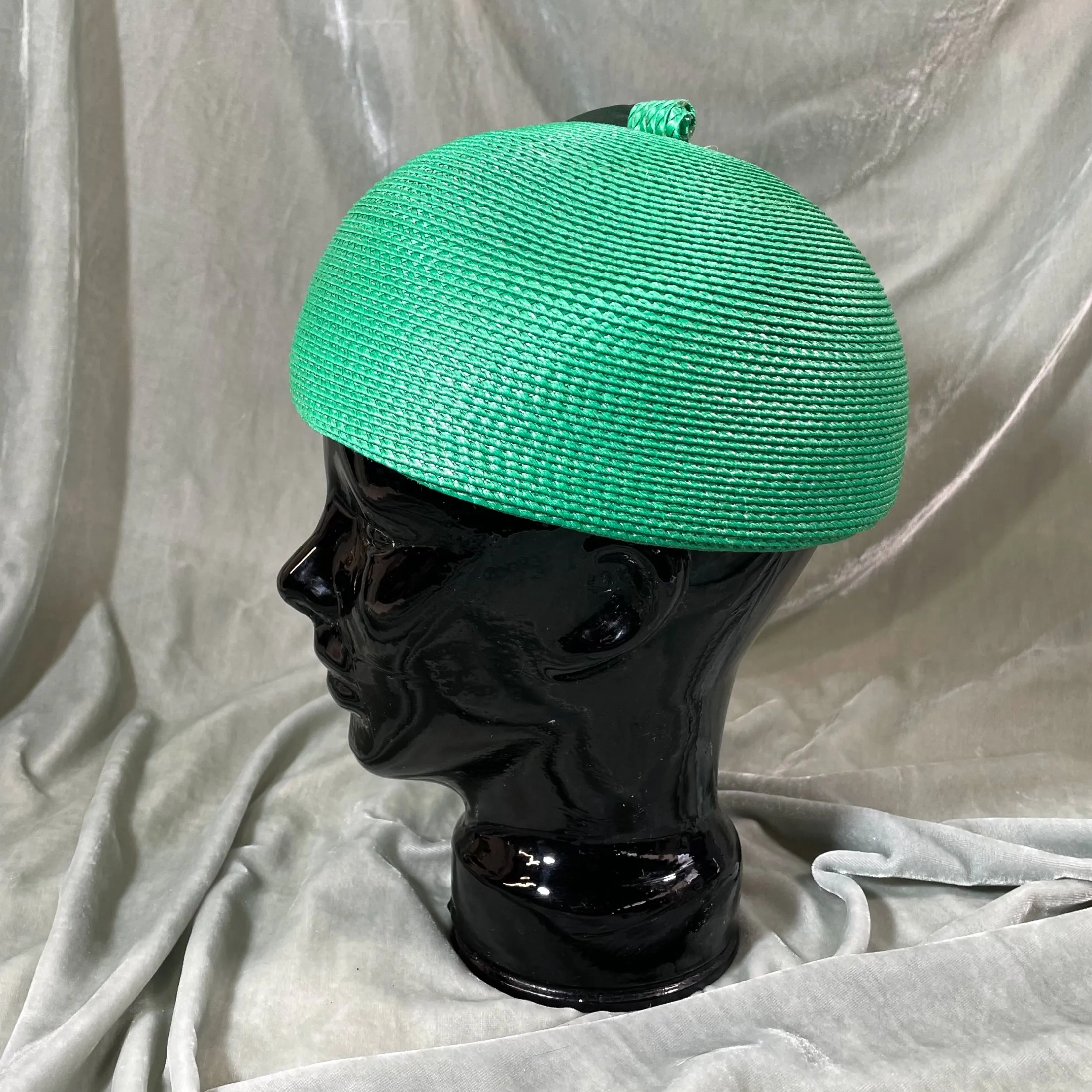 SOLD Vintage 40s Green Statement Straw Hat, Designed by Sylvia S