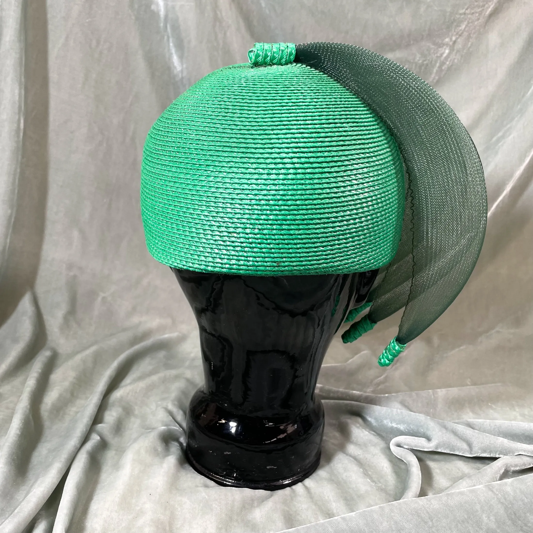 SOLD Vintage 40s Green Statement Straw Hat, Designed by Sylvia S