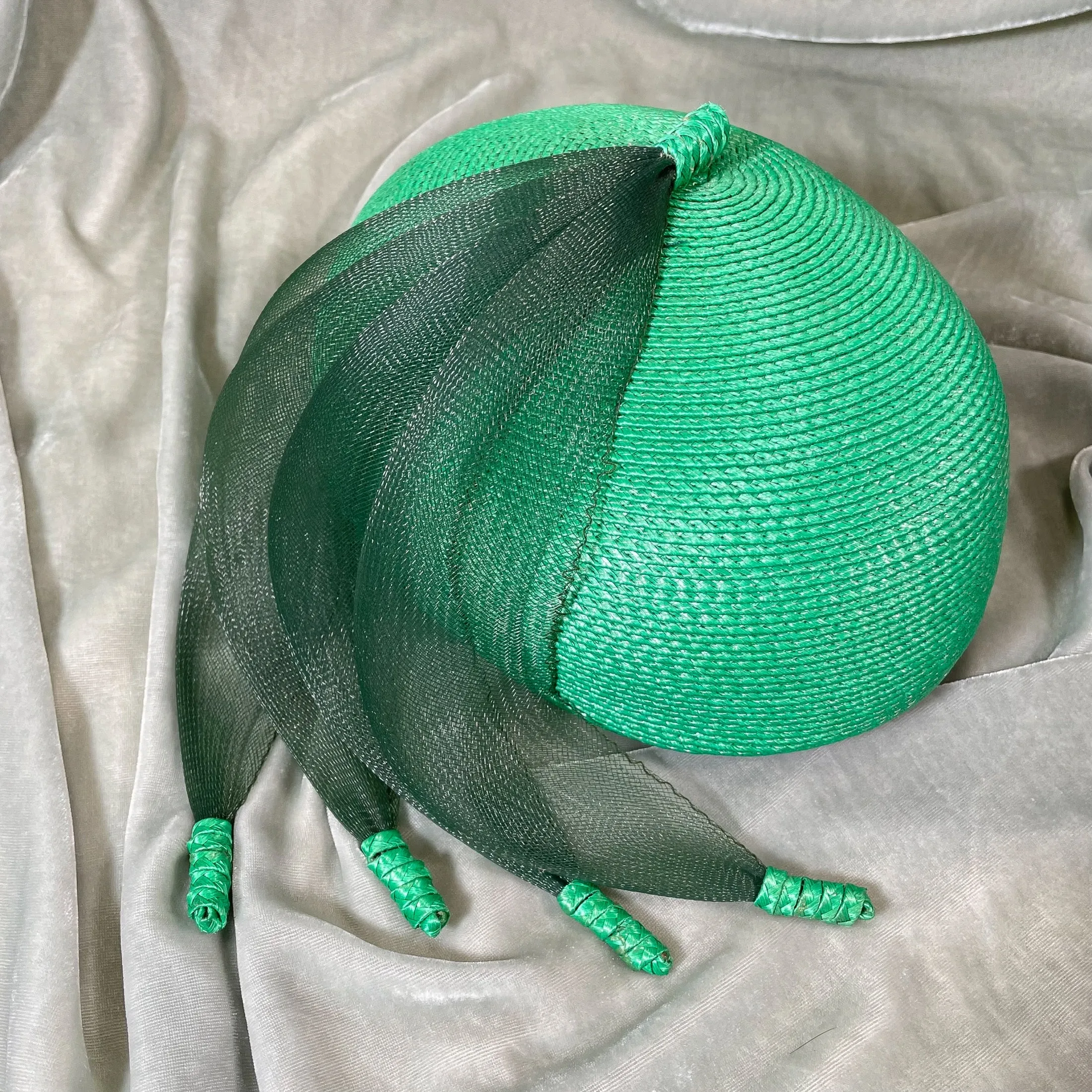 SOLD Vintage 40s Green Statement Straw Hat, Designed by Sylvia S