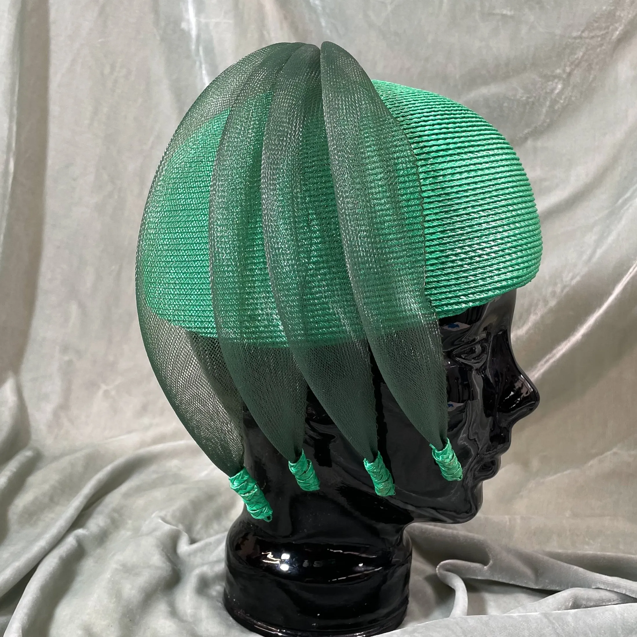 SOLD Vintage 40s Green Statement Straw Hat, Designed by Sylvia S