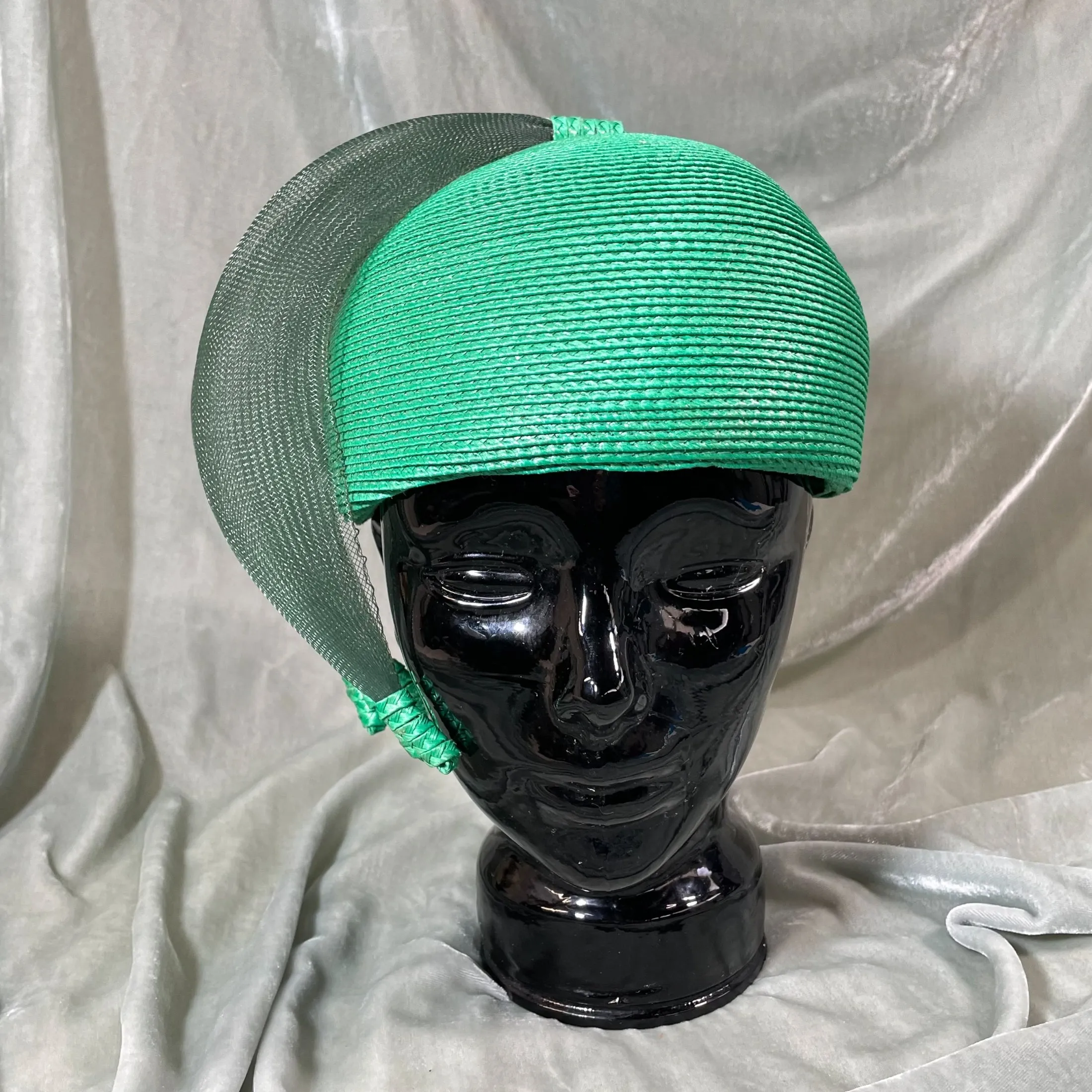 SOLD Vintage 40s Green Statement Straw Hat, Designed by Sylvia S