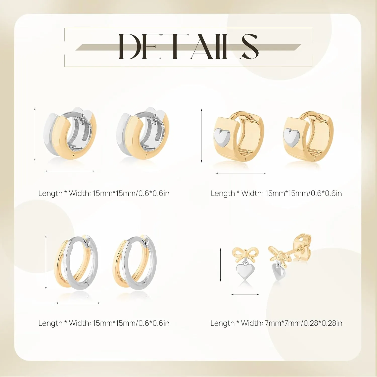 Statement Earrings for Women - Trendy Two Tone Geometric Mixed Metal Earring Set, Gold and Silver Earrings, 14K Gold and Rhodium Plated, Perfect for Multiple Piercings - Nickel-Free, Hypoallergenic