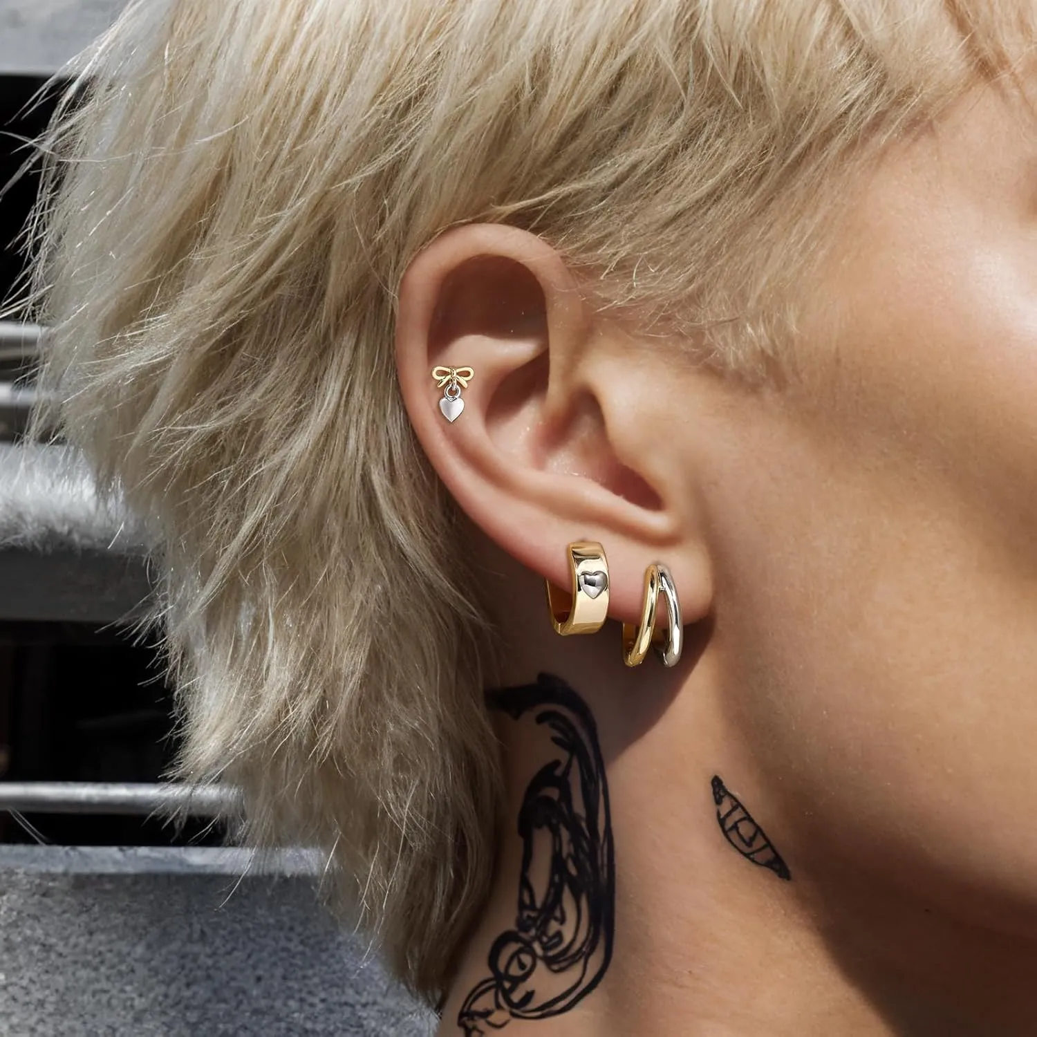 Statement Earrings for Women - Trendy Two Tone Geometric Mixed Metal Earring Set, Gold and Silver Earrings, 14K Gold and Rhodium Plated, Perfect for Multiple Piercings - Nickel-Free, Hypoallergenic