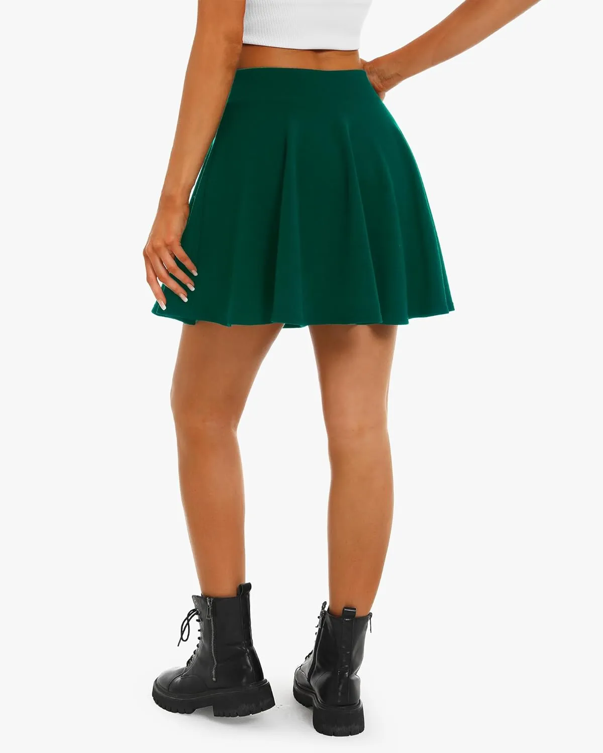 Stelle Women's Casual Skirt with Shorts Basic Versatile Stretchy Flared Pleated Skater Mini Skirts