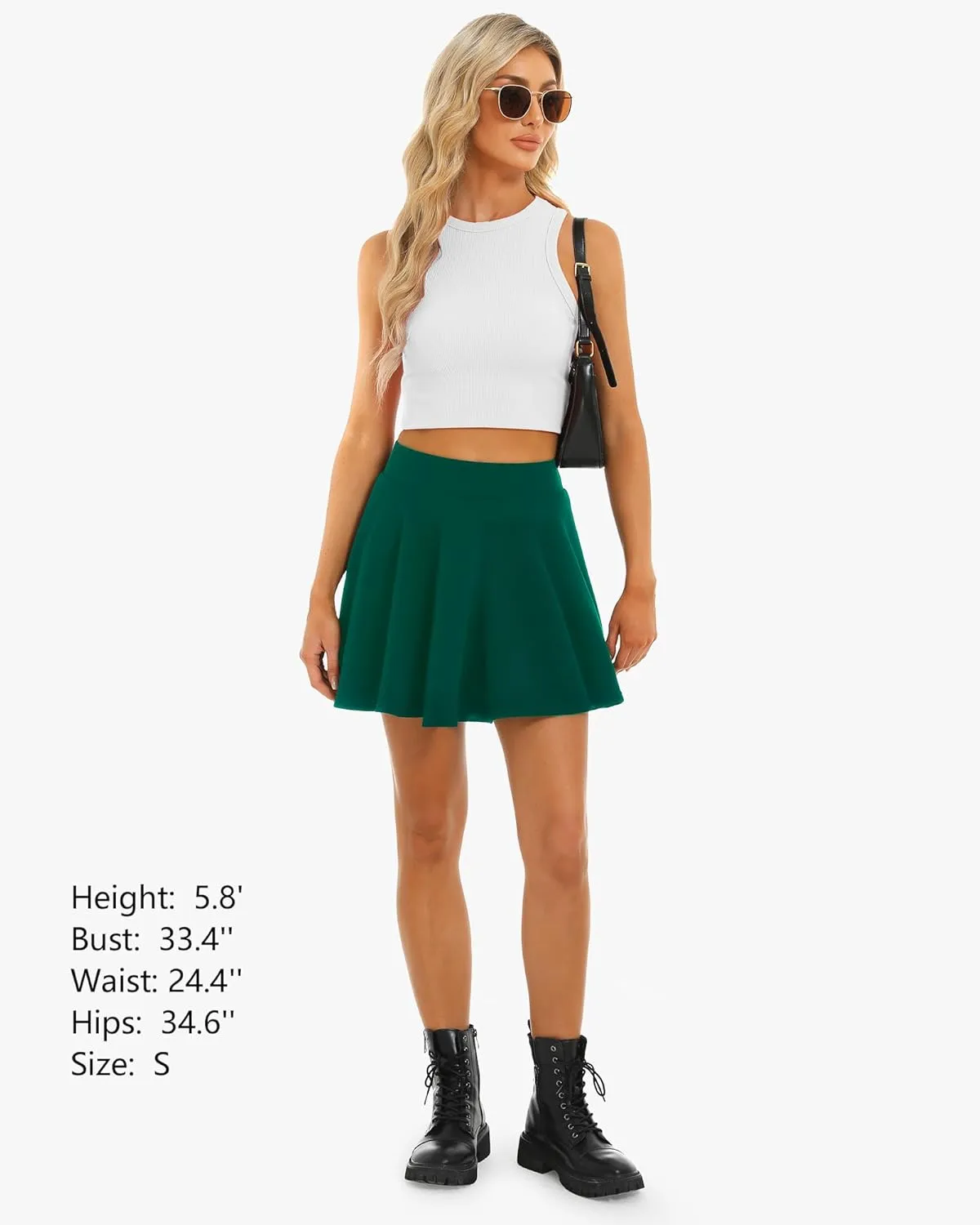 Stelle Women's Casual Skirt with Shorts Basic Versatile Stretchy Flared Pleated Skater Mini Skirts