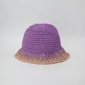 Straw Crochet Bucket Hat in Purple & Pink
