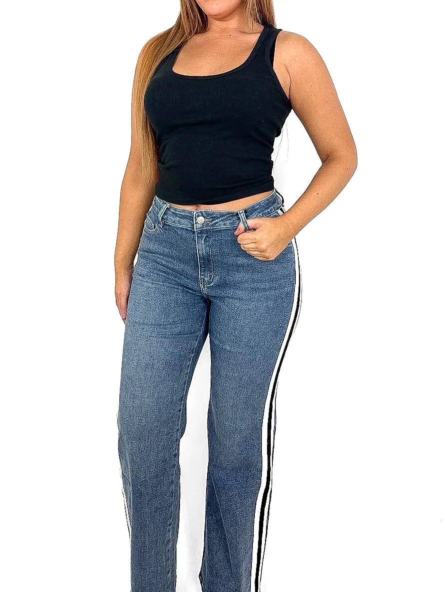 Stripe Side Wide Leg Jeans