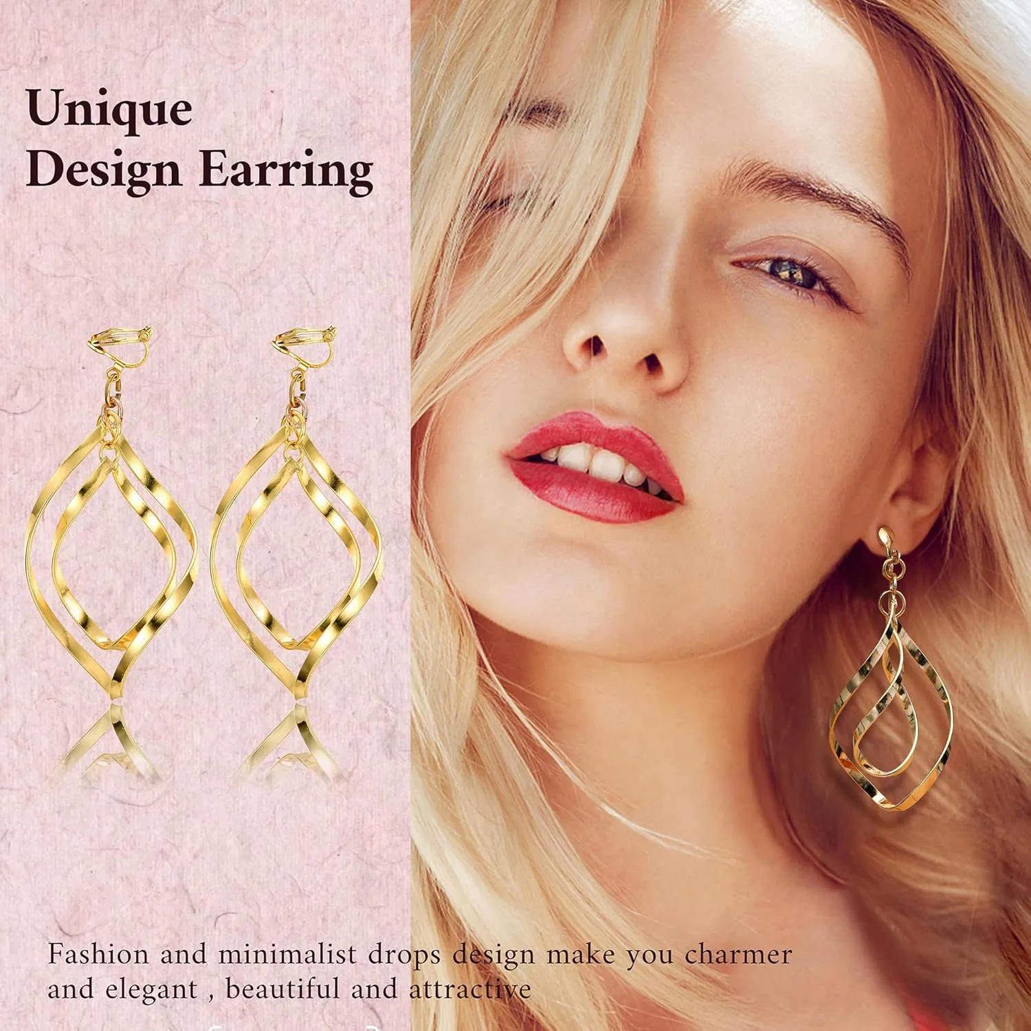 Thunaraz Gold Silver Clip on Dangle Earrings Set for Women Trendy Boho Dangling Clip Earrings Comfortable Fashion Bow Earrings Non-pierced Hypoallergenic
