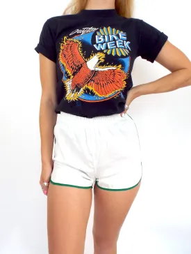 Vintage 70s High-Waisted White and Kelly Green Gym Shorts -- Size Small