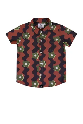 Wavy Daisy Button Up Shirt / Youth / Tan Camo