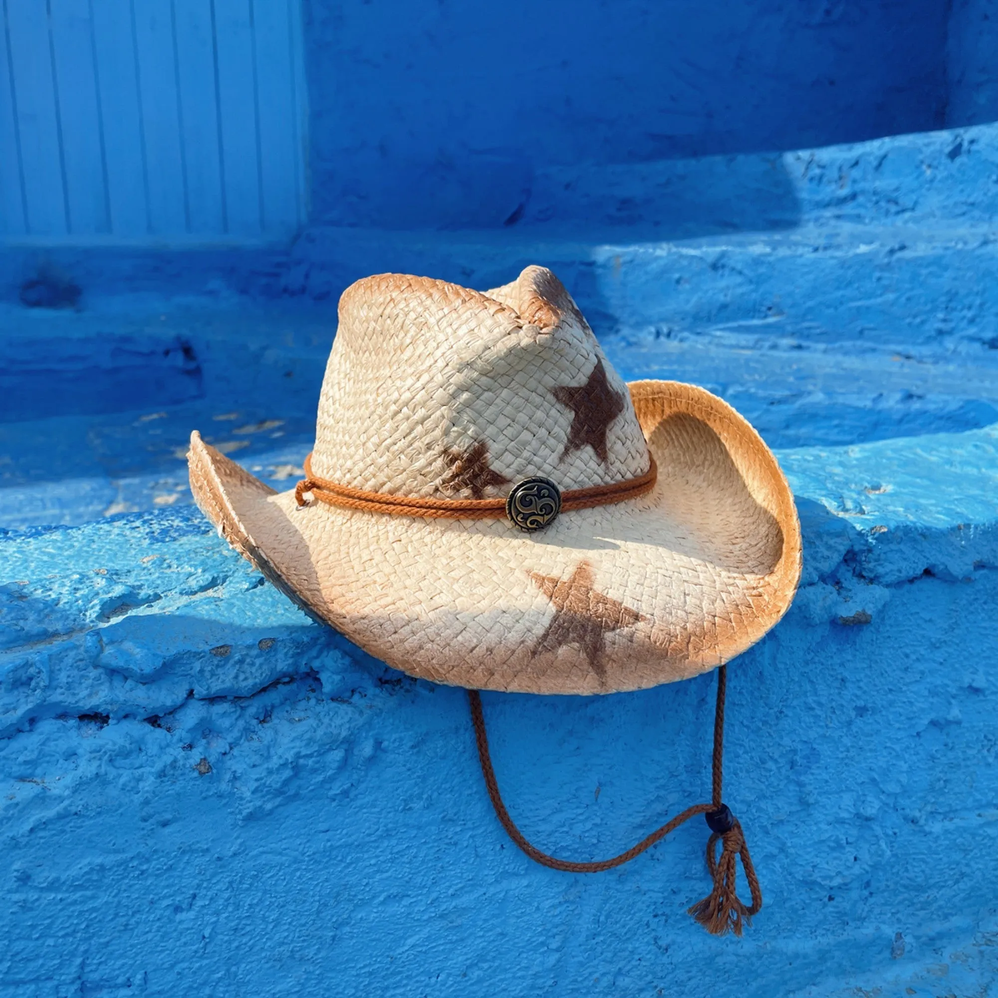 Western Style Cowboy Stars Design Straw Hat