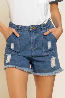 Wild Honey Distressed Fringe Hem Denim Shorts