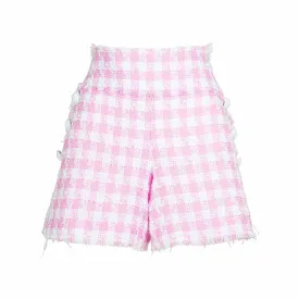 Women's Plaid Shorts Wool High Waist Houndstooth Check Tweed Shorts