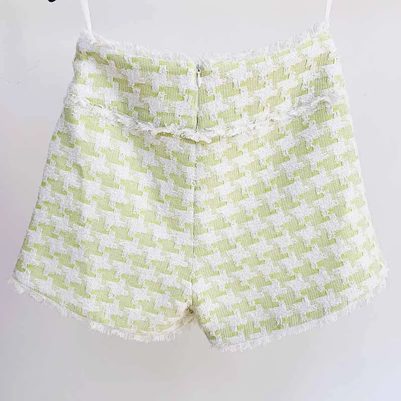 Women's Plaid Shorts Wool High Waist Houndstooth Check Tweed Shorts