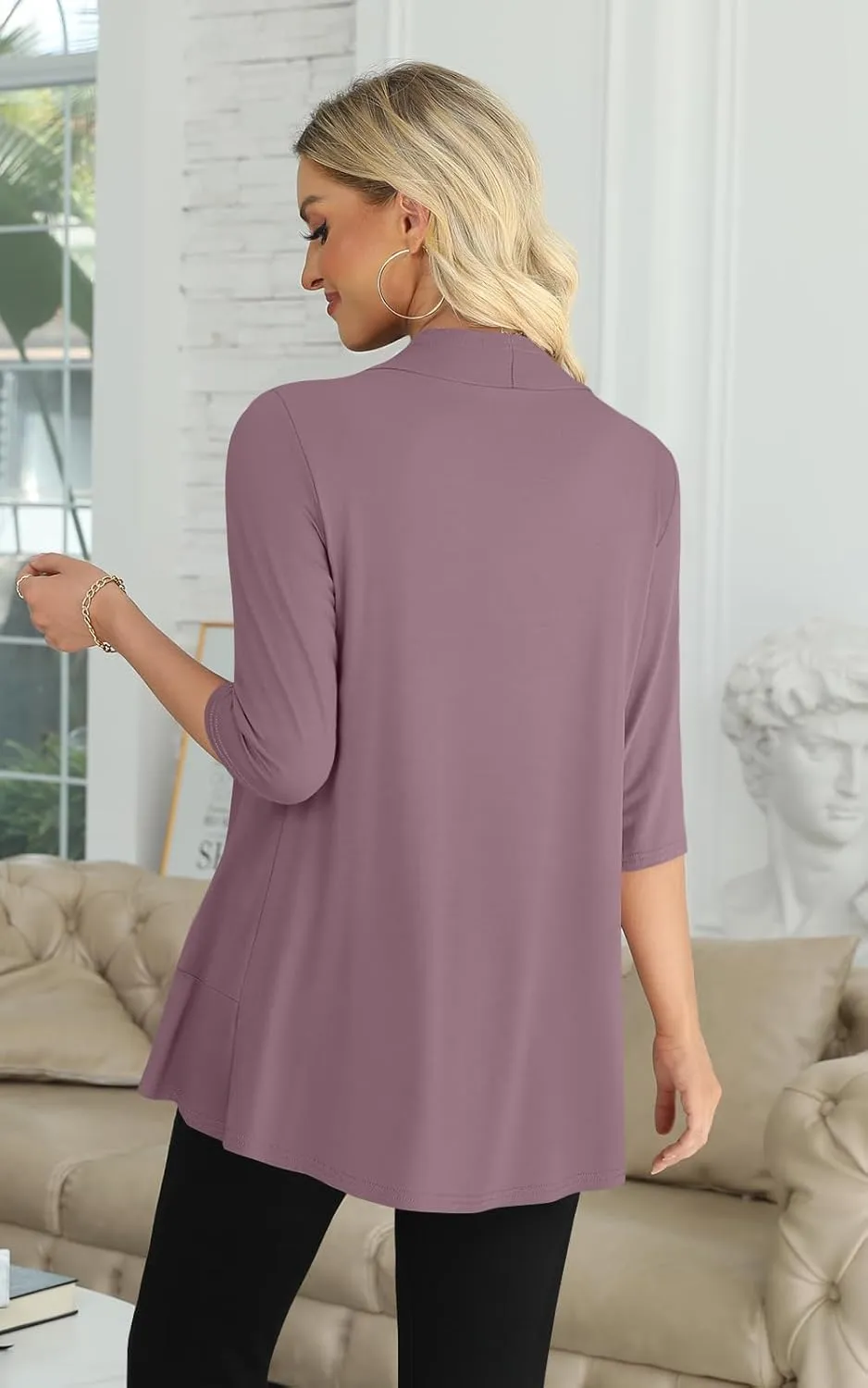 Yincro Women's Casual 3/4 Sleeve Cardigan Lightweight Soft Open Front Cardigans
