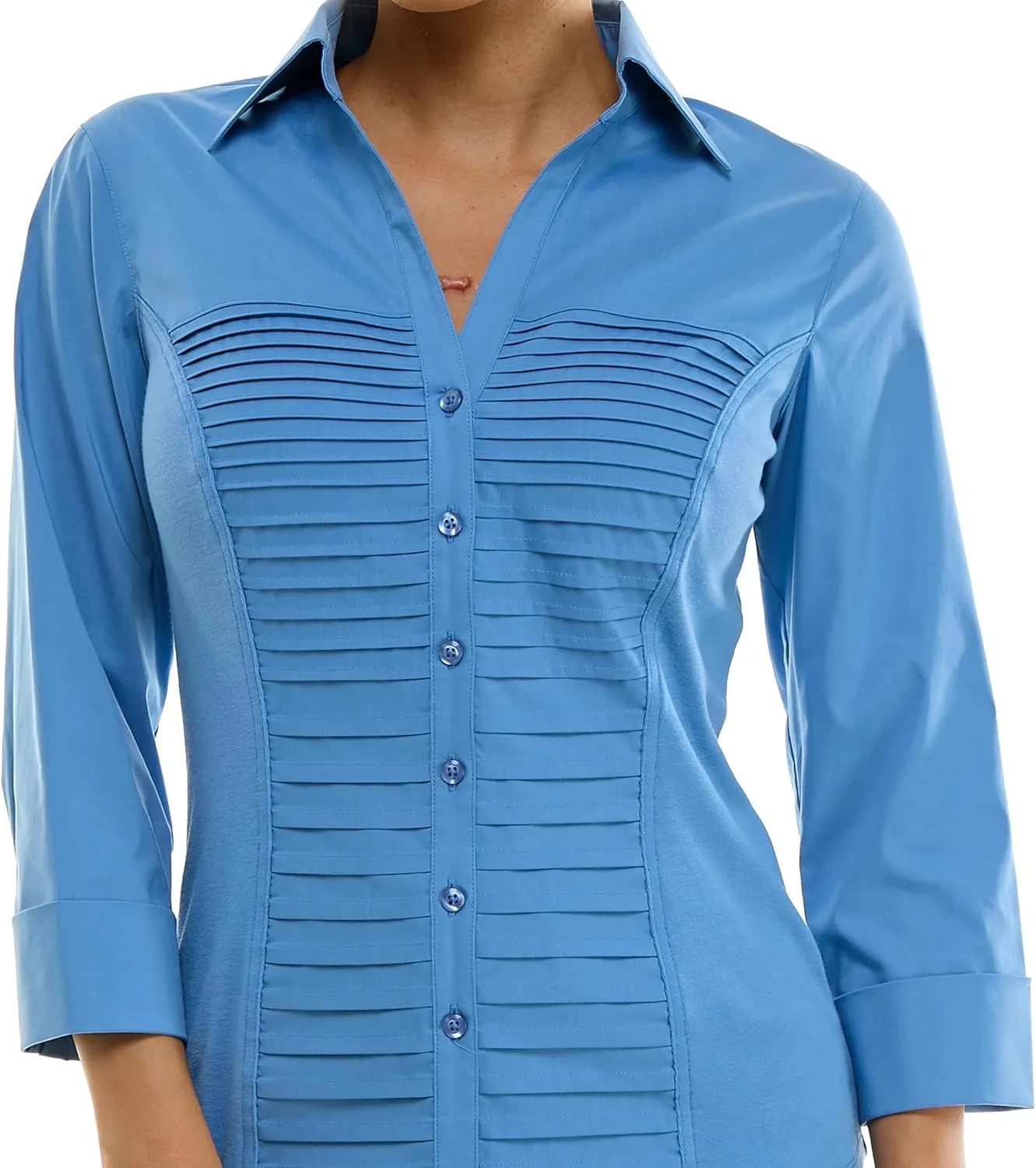 Zac & Rachel Women's 3/4 Cuff Sleeve Button Down Top with Ribbed Knit Inserts for a Comfortable Fit