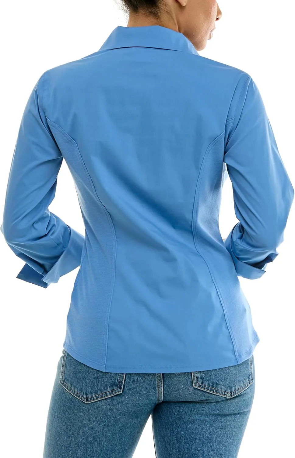 Zac & Rachel Women's 3/4 Cuff Sleeve Button Down Top with Ribbed Knit Inserts for a Comfortable Fit